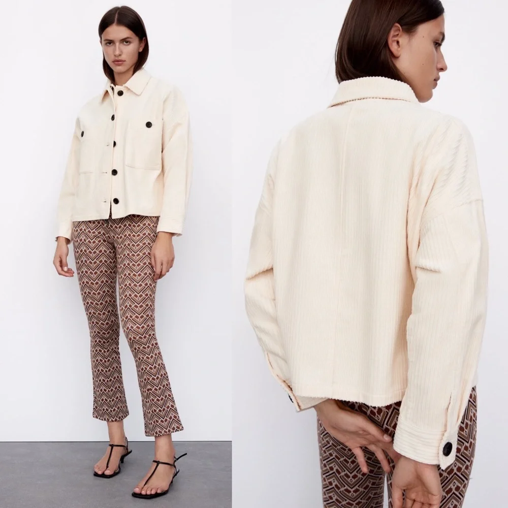 SOLD Zara Short Corduroy Overshirt, S, Oversized Cropped Jacket Shacket - Picture 2 of 12